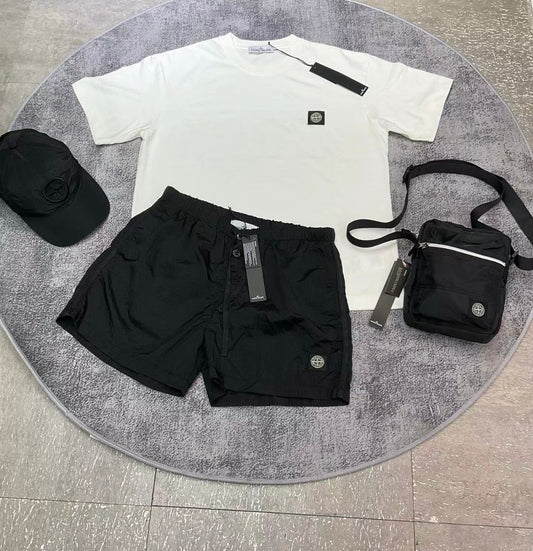 Ensemble stone island black &white avec sacoche et casquette